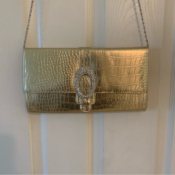 70’s Era Bright Gold Evening Clutch; Crossbody opt. - Picture 5 of 14